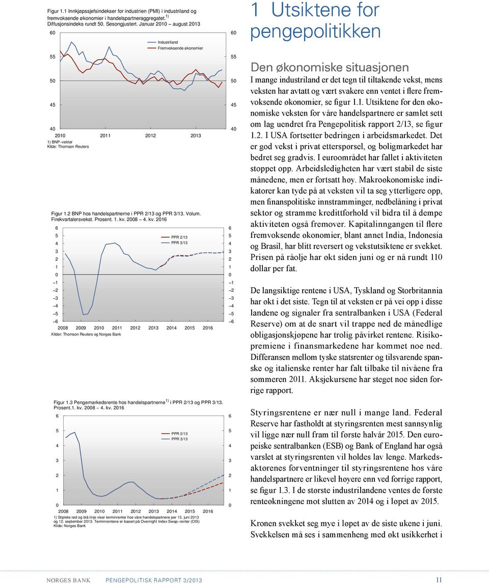 8. kv. PPR / PPR / 8 9 Kilder: Thomson Reuters og Norges Bank Figur. Pengemarkedsrente hos handelspartnerne ) i PPR / og PPR /. Prosent.. kv. 8. kv. PPR / PPR / 8 9 ) Stiplete rød og blå linje viser terminrenter hos våre handelspartnere per.