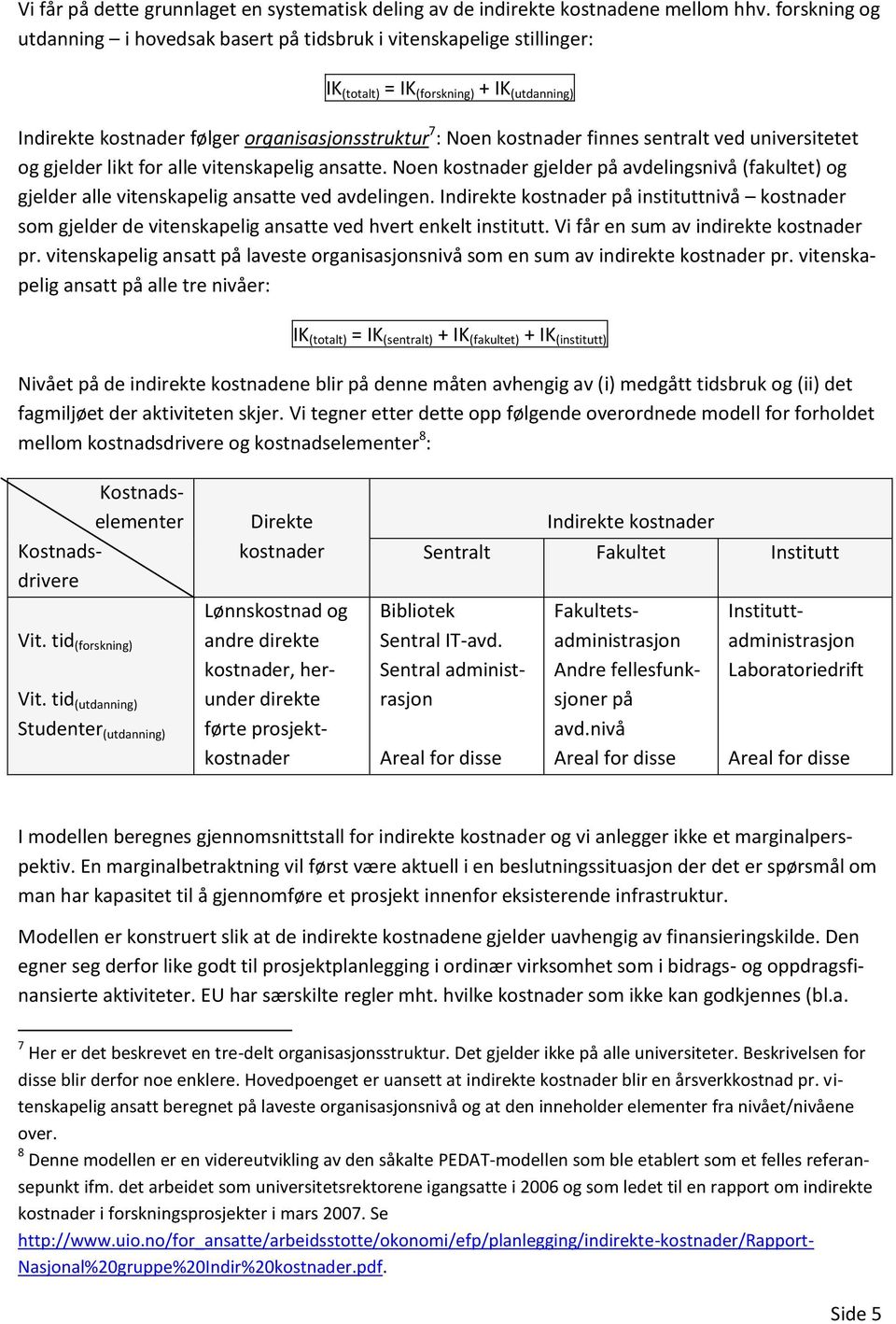 finnes sentralt ved universitetet og gjelder likt for alle vitenskapelig ansatte. Noen kostnader gjelder på avdelingsnivå (fakultet) og gjelder alle vitenskapelig ansatte ved avdelingen.