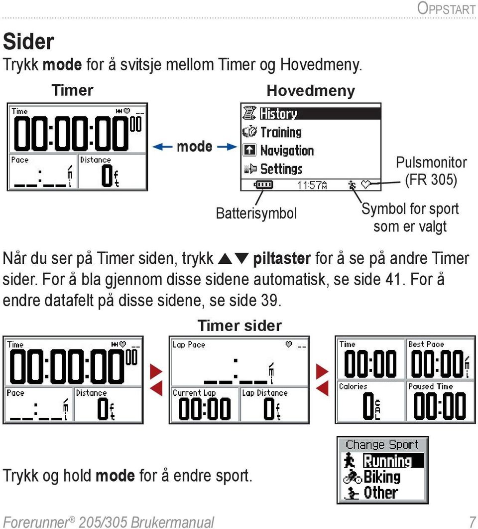 ser på Timer siden, trykk piltaster for å se på andre Timer sider.