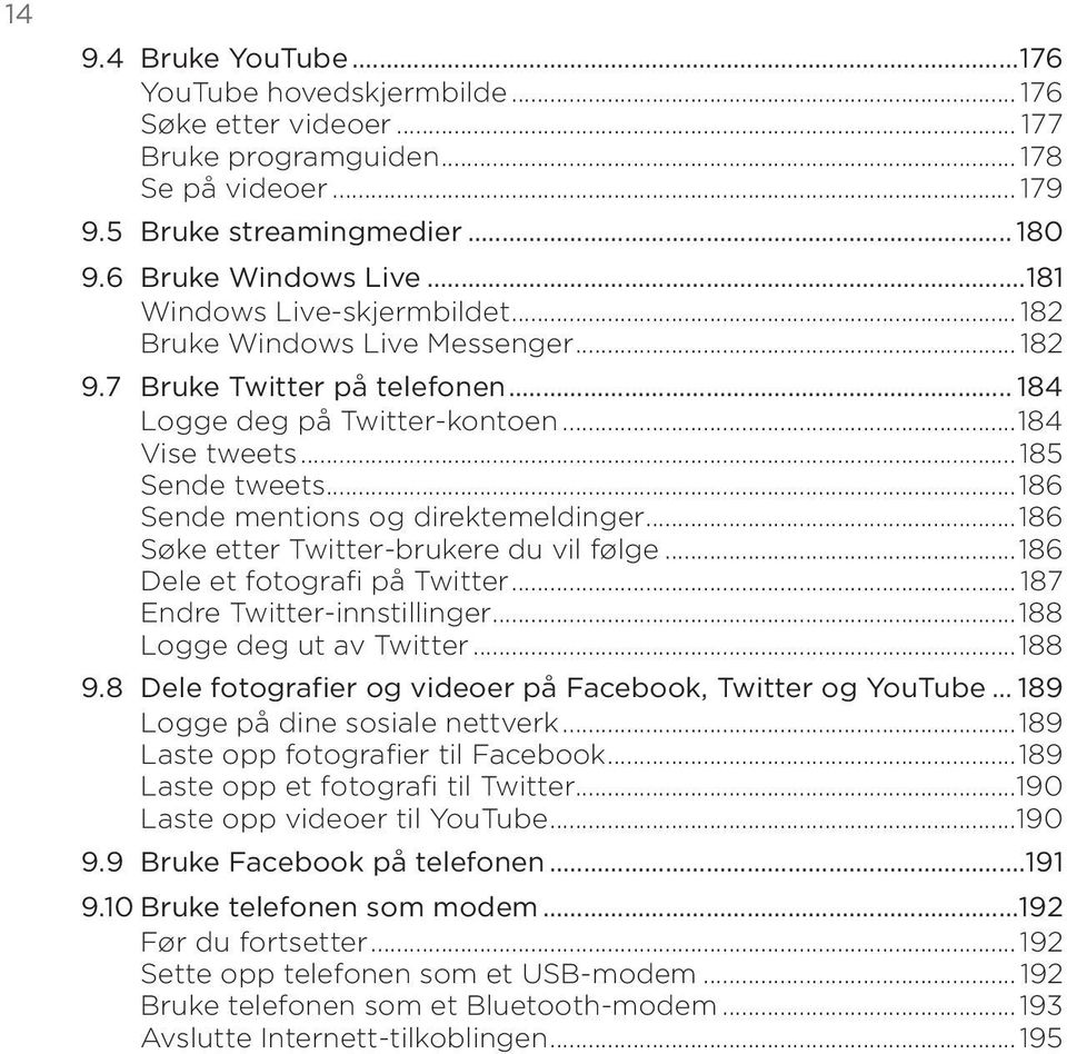 ..186 Sende mentions og direktemeldinger...186 Søke etter Twitter-brukere du vil følge...186 Dele et fotografi på Twitter... 187 Endre Twitter-innstillinger...188 Logge deg ut av Twitter...188 9.