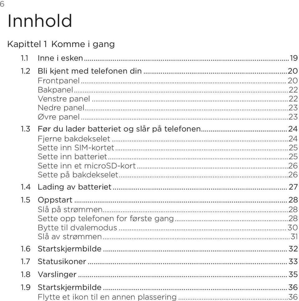 ..25 Sette inn et microsd-kort...26 Sette på bakdekselet...26 1.4 Lading av batteriet... 27 1.5 Oppstart... 28 Slå på strømmen.