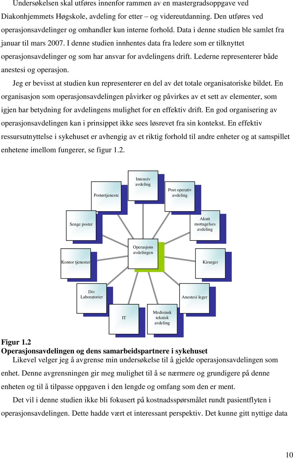 I denne studien innhentes data fra ledere som er tilknyttet operasjonsavdelinger og som har ansvar for avdelingens drift. Lederne representerer både anestesi og operasjon.