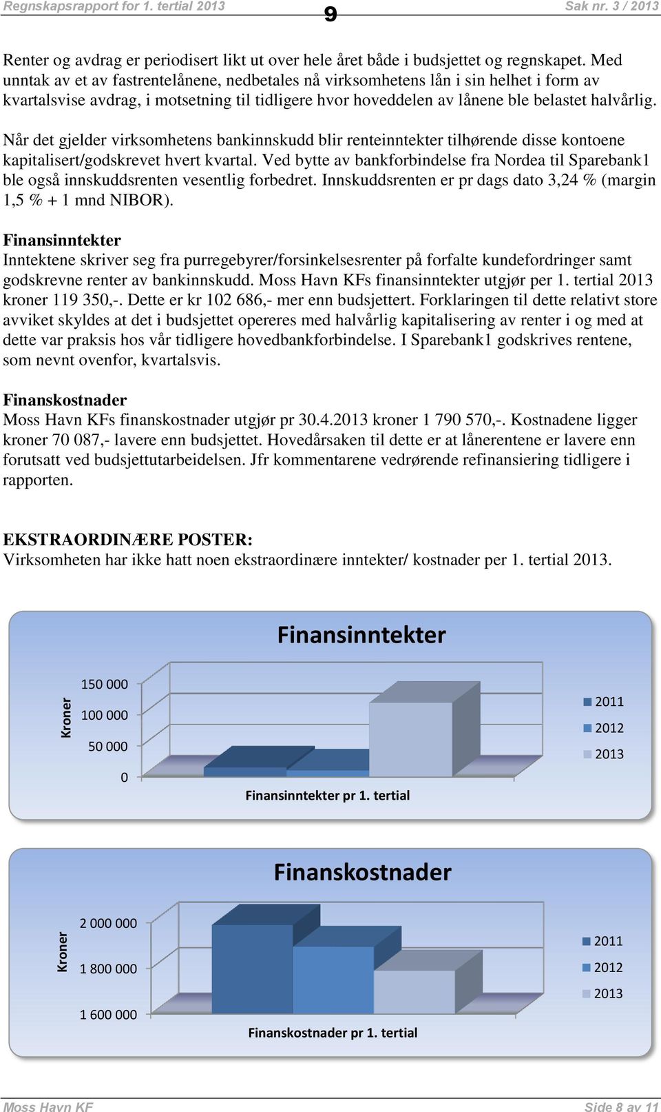 Når det gjelder virksomhetens bankinnskudd blir renteinntekter tilhørende disse kontoene kapitalisert/godskrevet hvert kvartal.