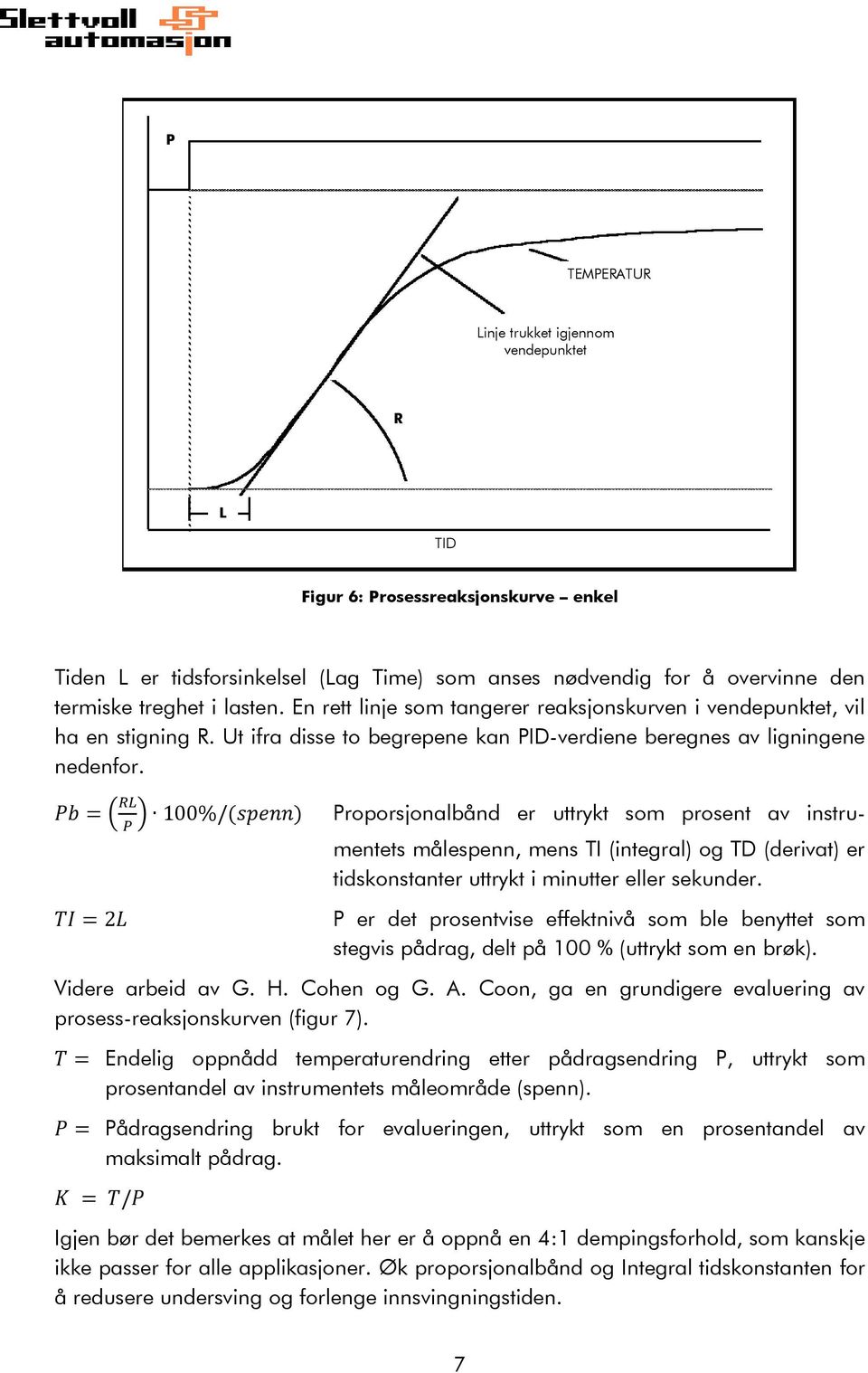 ( ) Proporsjonalbånd er uttrykt som prosent av instrumentets målespenn, mens TI (integral) og TD (derivat) er tidskonstanter uttrykt i minutter eller sekunder.