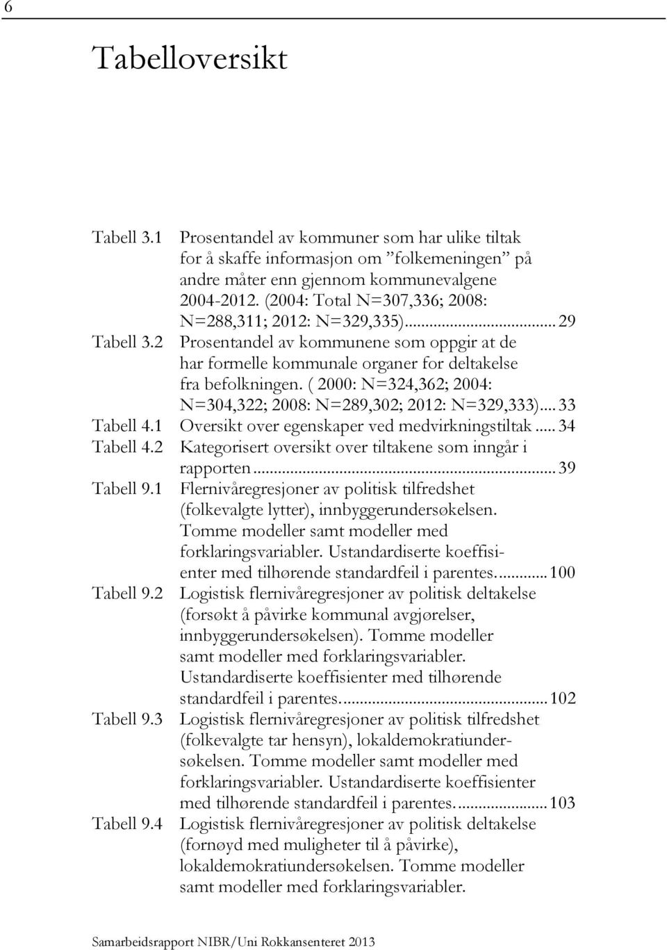 ( 2000: N=324,362; 2004: N=304,322; 2008: N=289,302; 2012: N=329,333)... 33 Tabell 4.1 Oversikt over egenskaper ved medvirkningstiltak... 34 Tabell 4.