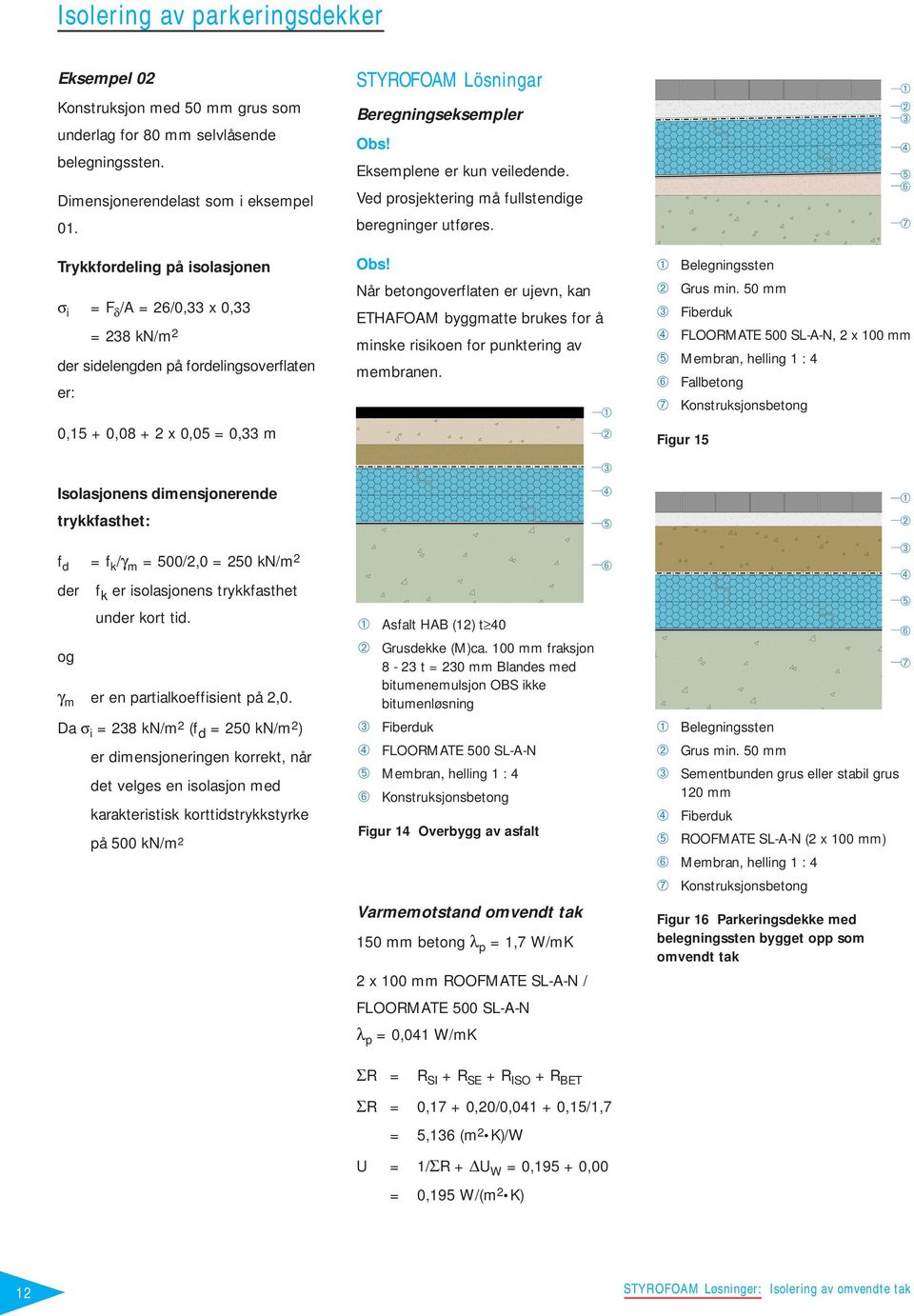 er kun veiledende. Ved prosjektering må fullstendige beregninger utføres. Når betongoverflaten er ujevn, kan ETHAFOAM byggmatte brukes for å minske risikoen for punktering av membranen.