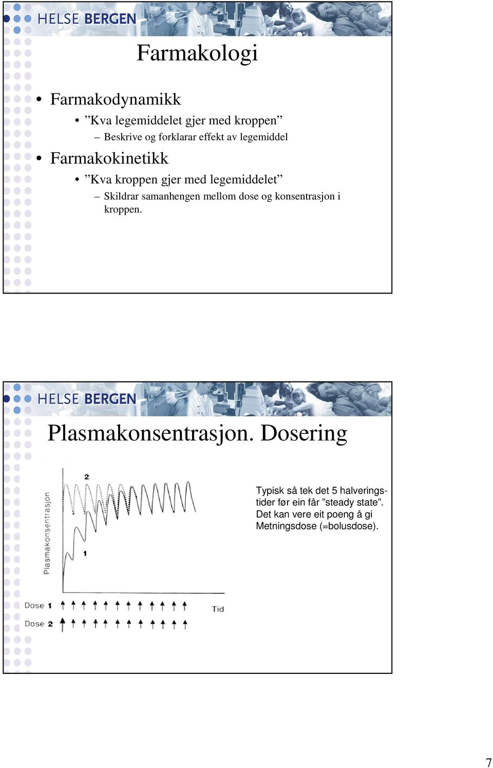 mellom dose og konsentrasjon i kroppen. Plasmakonsentrasjon.