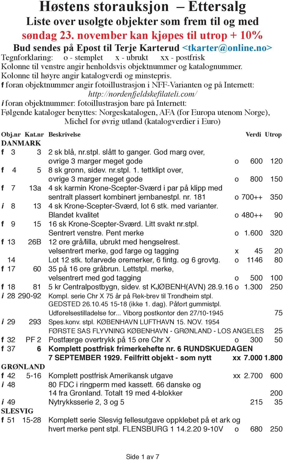 f foran objektnummer angir fotoillustrasjon i NFF-Varianten og på Internett: http://nordenfjeldskefilateli.