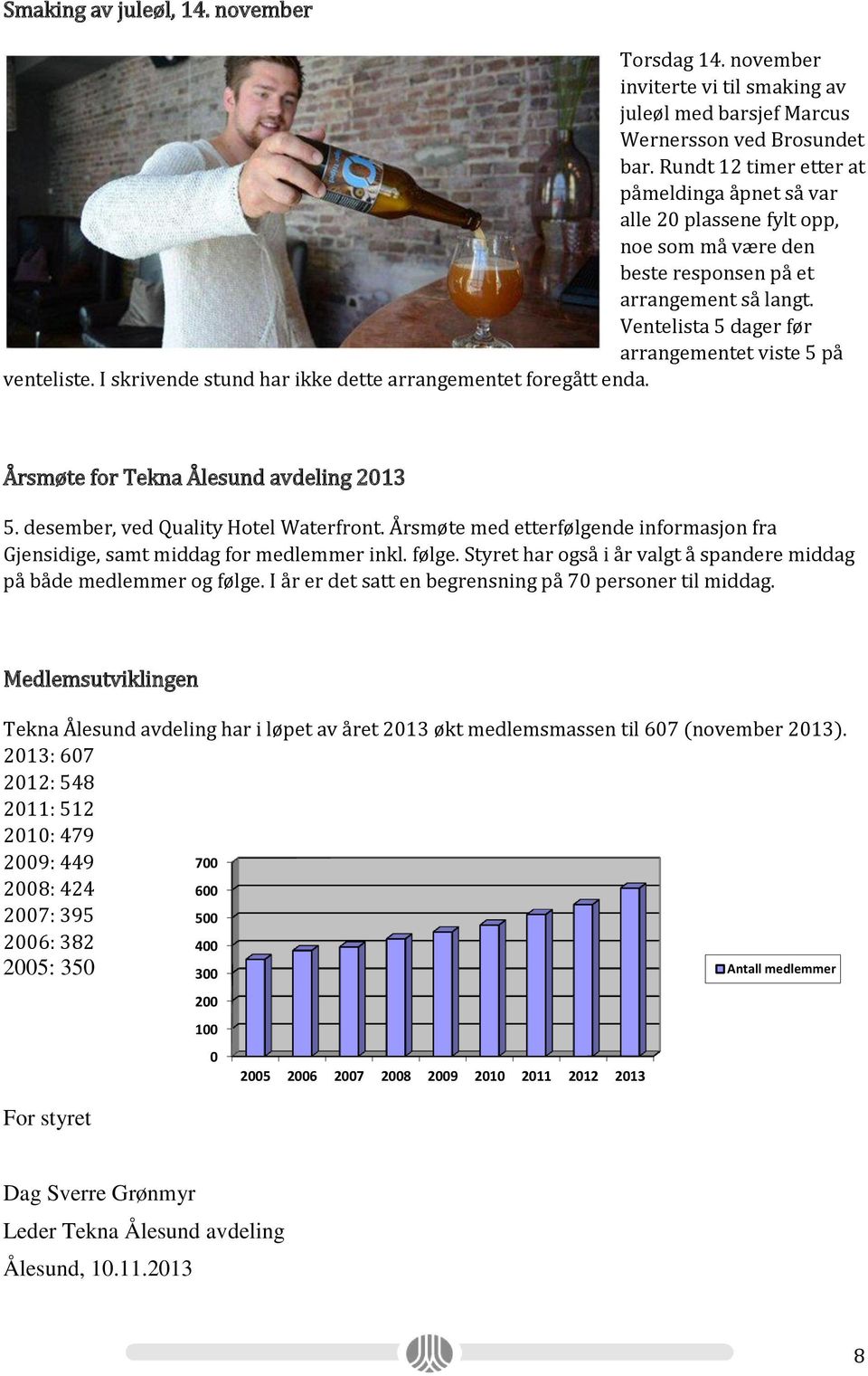 I skrivende stund har ikke dette arrangementet foregått enda. Årsmøte for Tekna Ålesund avdeling 2013 5. desember, ved Quality Hotel Waterfront.