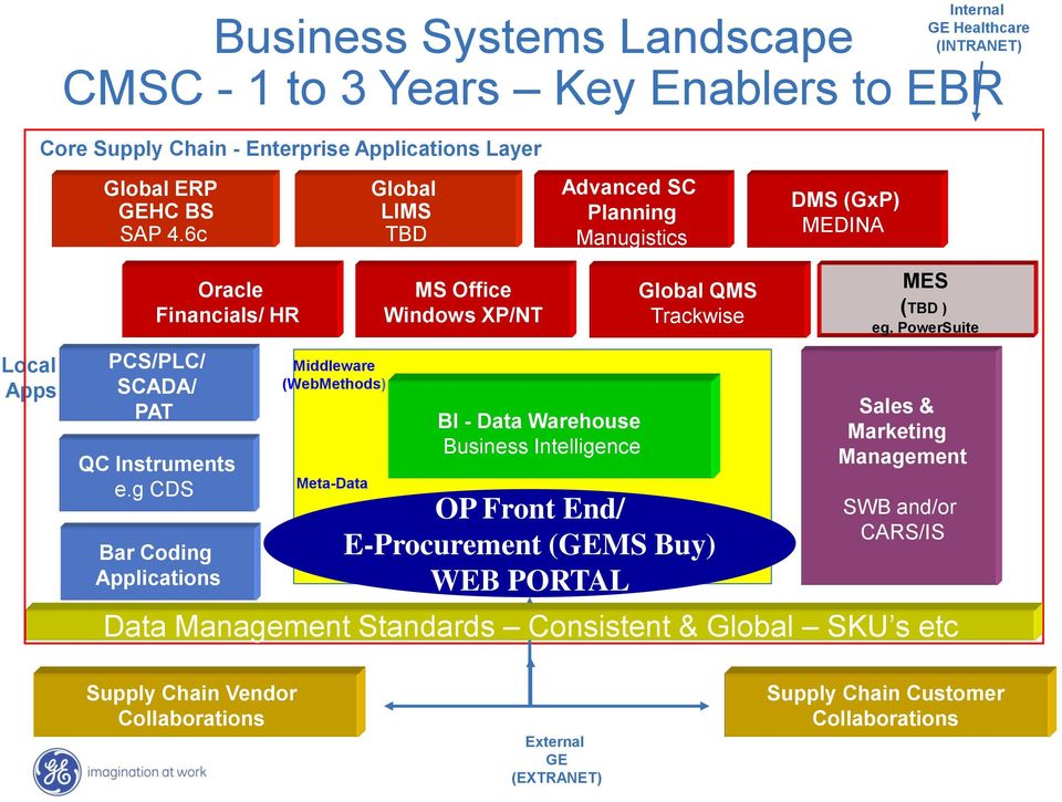 g CDS Bar Coding Applications Middleware (WebMethods) Meta-Data MS Office Windows XP/NT BI - Data Warehouse Business Intelligence Global QMS Trackwise OP Front End/ E-Procurement (GEMS Buy)