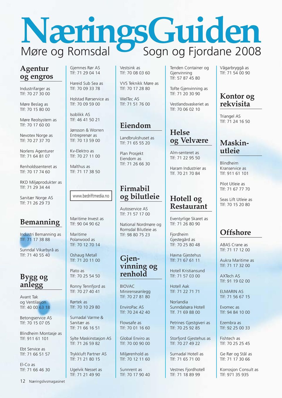 Tlf: 46 41 50 21 Jønsson & Worren Entreprenør as Tlf: 70 13 59 00 Kv-Elektro as Tlf: 70 27 11 00 Malthus as Tlf: 71 17 38 50 Vestsink as Tlf: 70 08 03 60 VVS Teknikk Møre as Tlf: 70 17 28 80 WelTec