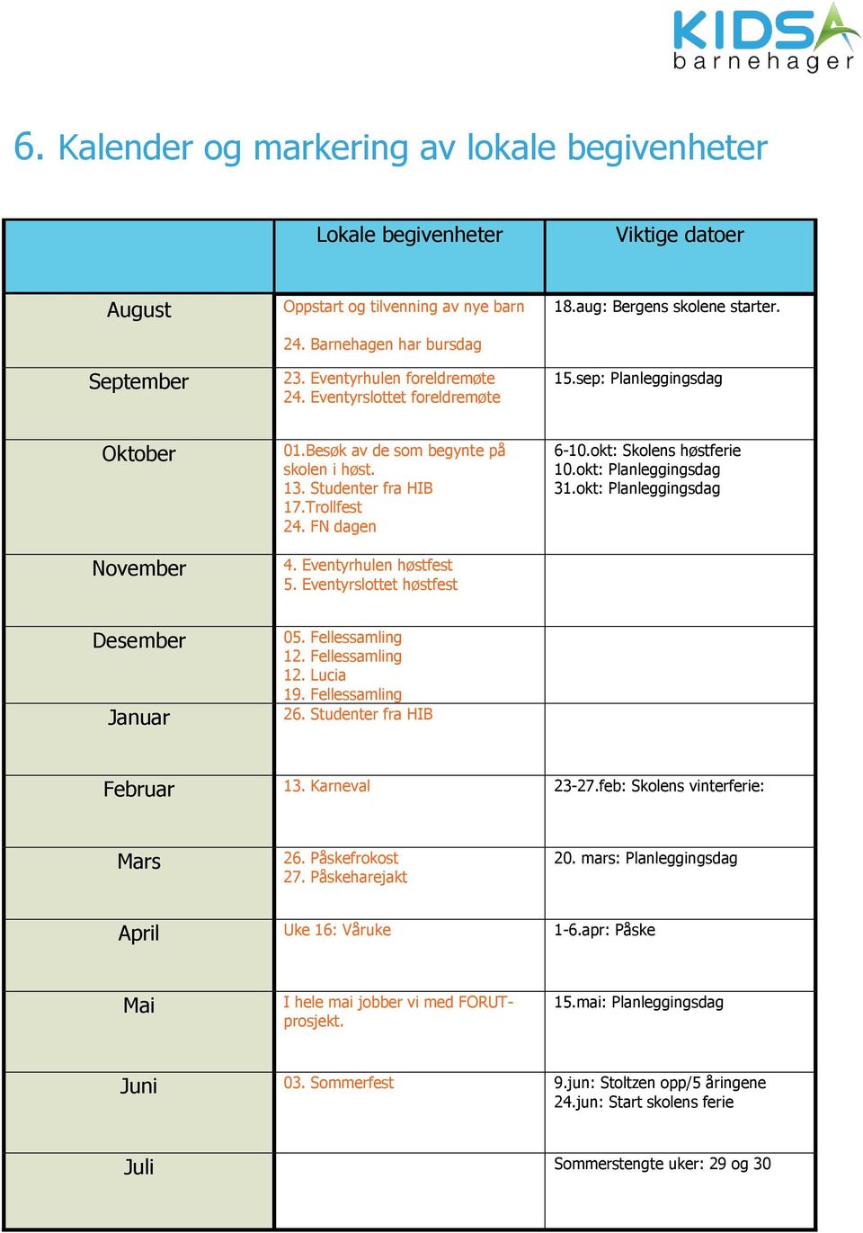 Eventyrhulen høstfest 5. Eventyrslottet høstfest 6-10.okt: Skolens høstferie 10.okt: Planleggingsdag 31.okt: Planleggingsdag Desember Januar 05. Fellessamling 12. Fellessamling 12. Lucia 19.