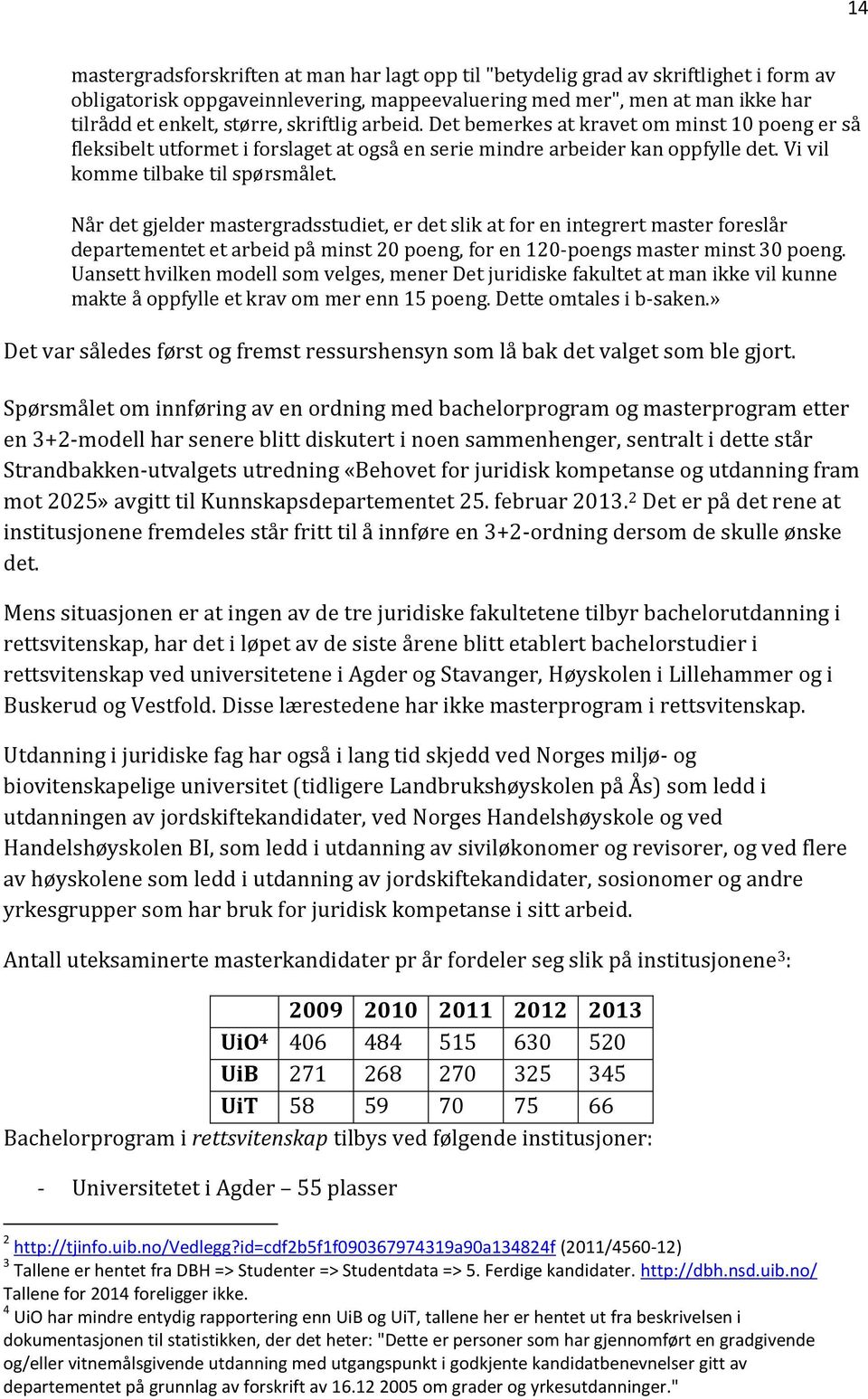 Når det gjelder mastergradsstudiet, er det slik at for en integrert master foreslår departementet et arbeid på minst 20 poeng, for en 120-poengs master minst 30 poeng.