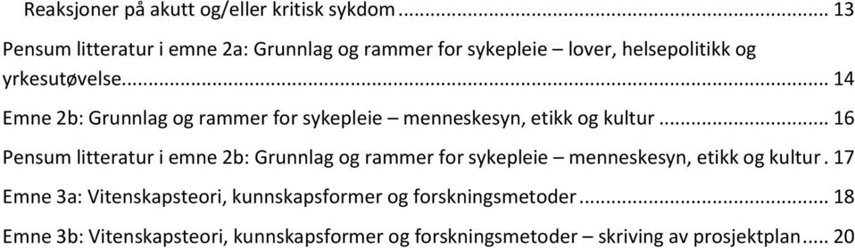 .. 14 Emne 2b: Grunnlag og rammer for sykepleie menneskesyn, etikk og kultur.