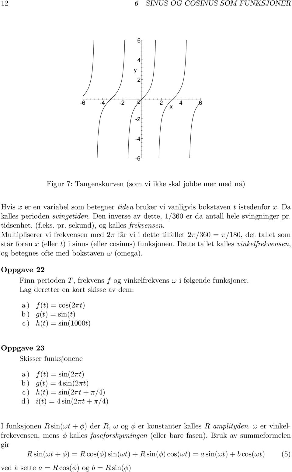 Multipliserer vi frekvensen med 2π får vi i dette tilfellet 2π/360 = π/80, det tallet som står foran (eller t) i sinus (eller cosinus) funksjonen.