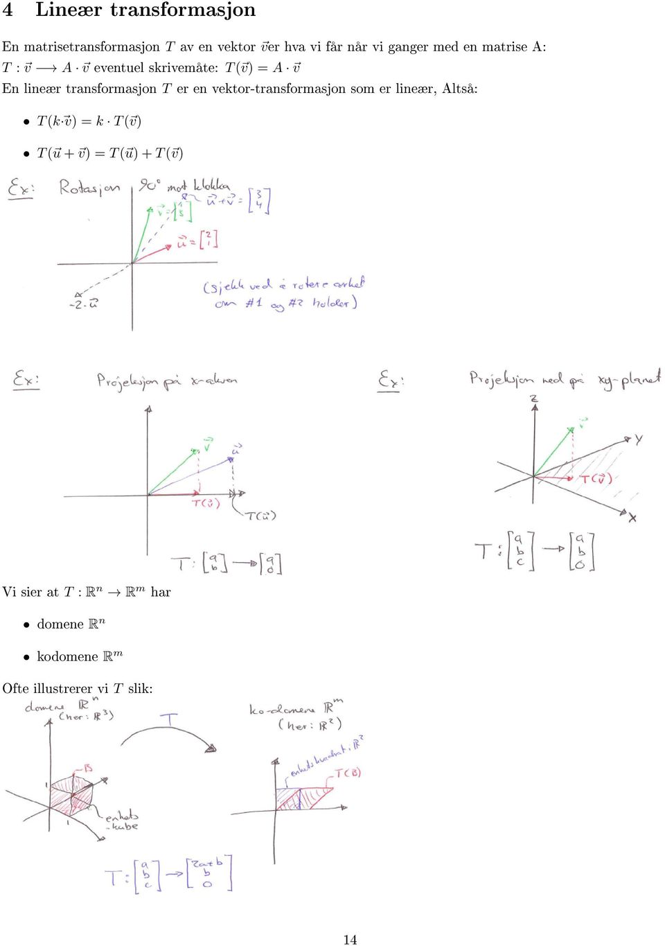 transformasjon T er en vektor-transformasjon som er lineær, Altså: T (k v) = k T ( v) T (