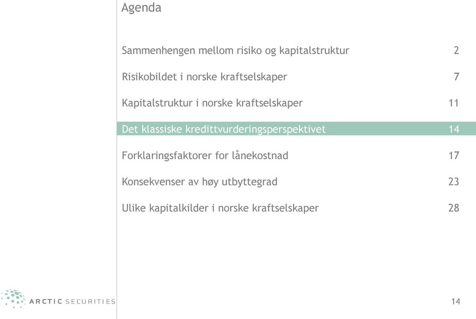 kredittvurderingsperspektivet 14 Forklaringsfaktorer for lånekostnad 17