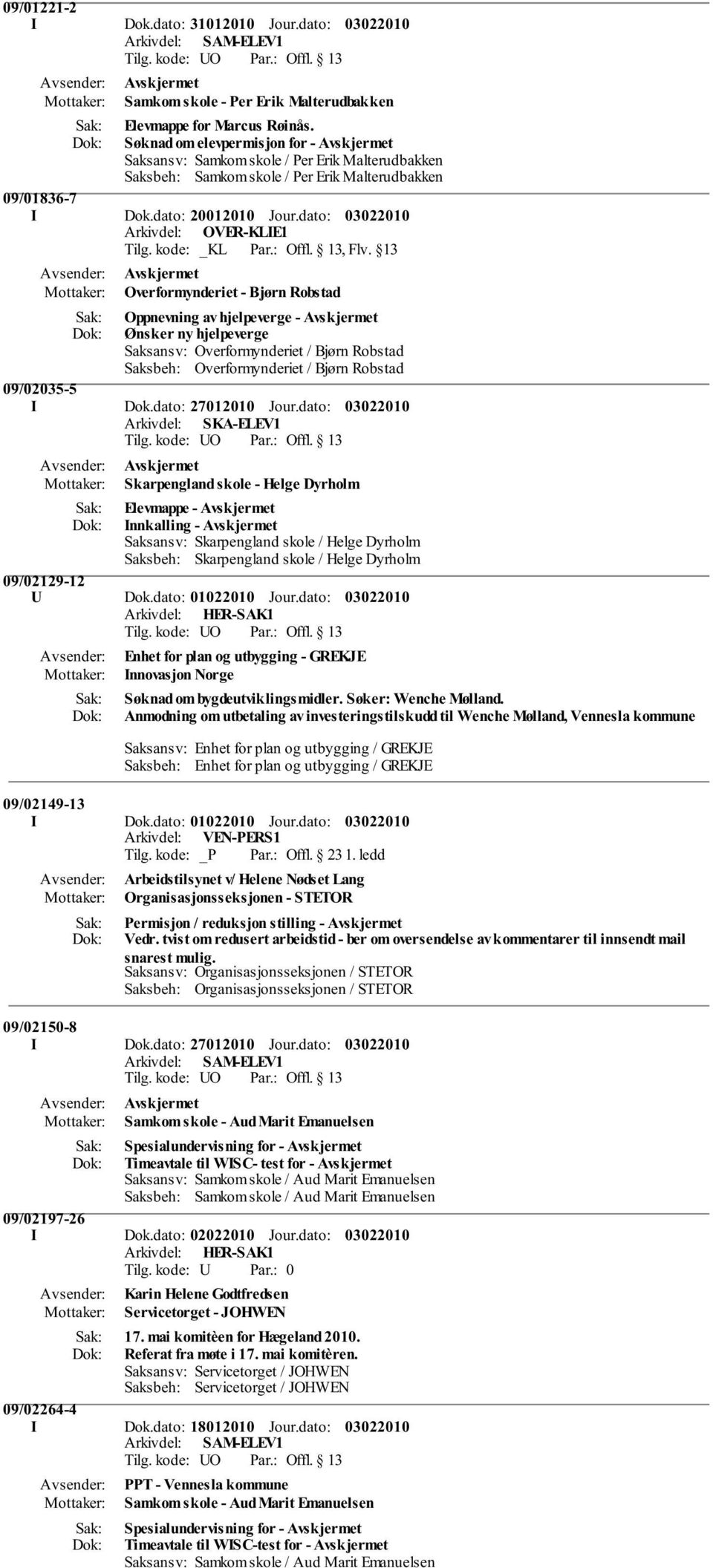 kode: _KL Par.: Offl. 13, Flv. 13 Overformynderiet - Bjørn Robstad Oppnevning av hjelpeverge - Ønsker ny hjelpeverge Saksbeh: Overformynderiet / Bjørn Robstad 09/02035-5 I Dok.dato: 27012010 Jour.