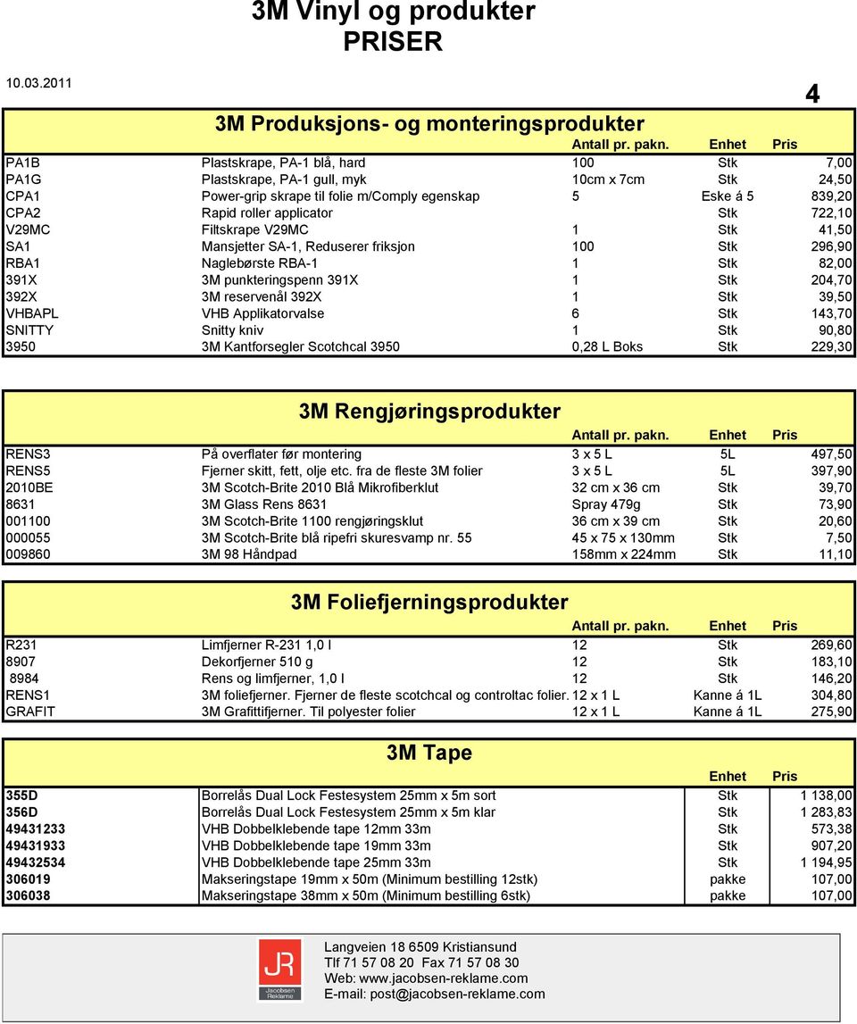 applicator Stk 722,10 V29MC Filtskrape V29MC 1 Stk 41,50 SA1 Mansjetter SA-1, Reduserer friksjon 100 Stk 296,90 RBA1 Naglebørste RBA-1 1 Stk 82,00 391X 3M punkteringspenn 391X 1 Stk 204,70 392X 3M