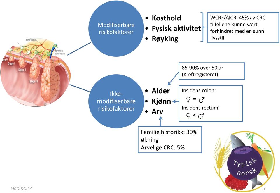 (Kreftregisteret) Ikkemodifiserbare risikofaktorer Alder Kjønn Arv Insidens