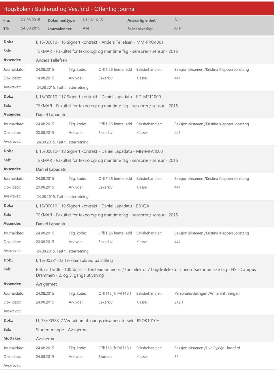 2015 Arkivdel: Sakarkiv, Tatt til etterretning I, 15/00010-118 Signert kontrakt - Daniel Lapadatu - MN-MFA4000 Daniel Lapadatu Dok. dato: 20.08.