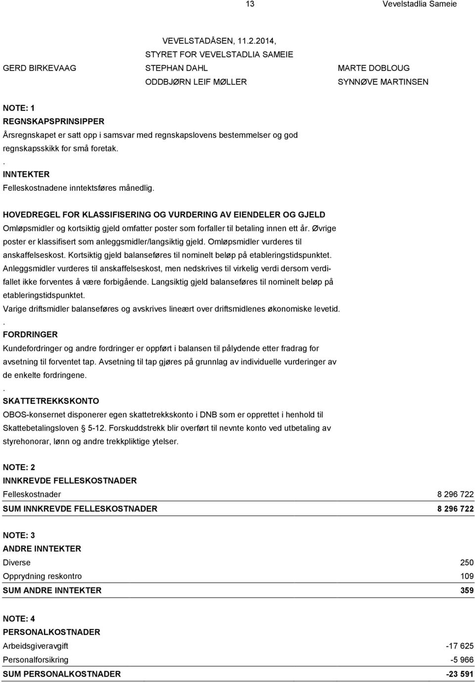 regnskapslovens bestemmelser og god regnskapsskikk for små foretak.. INNTEKTER Felleskostnadene inntektsføres månedlig.