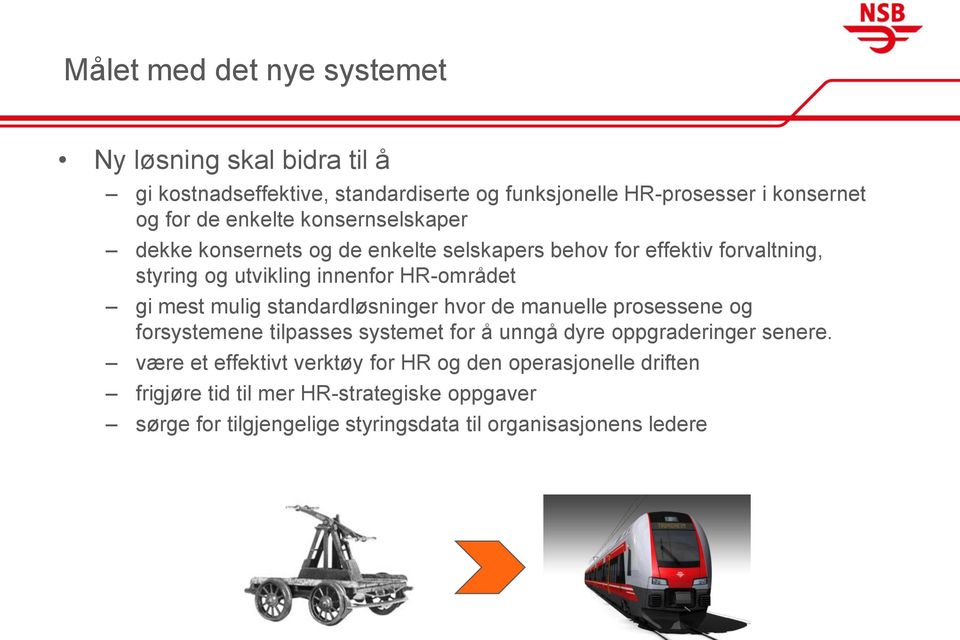 mest mulig standardløsninger hvor de manuelle prosessene og forsystemene tilpasses systemet for å unngå dyre oppgraderinger senere.