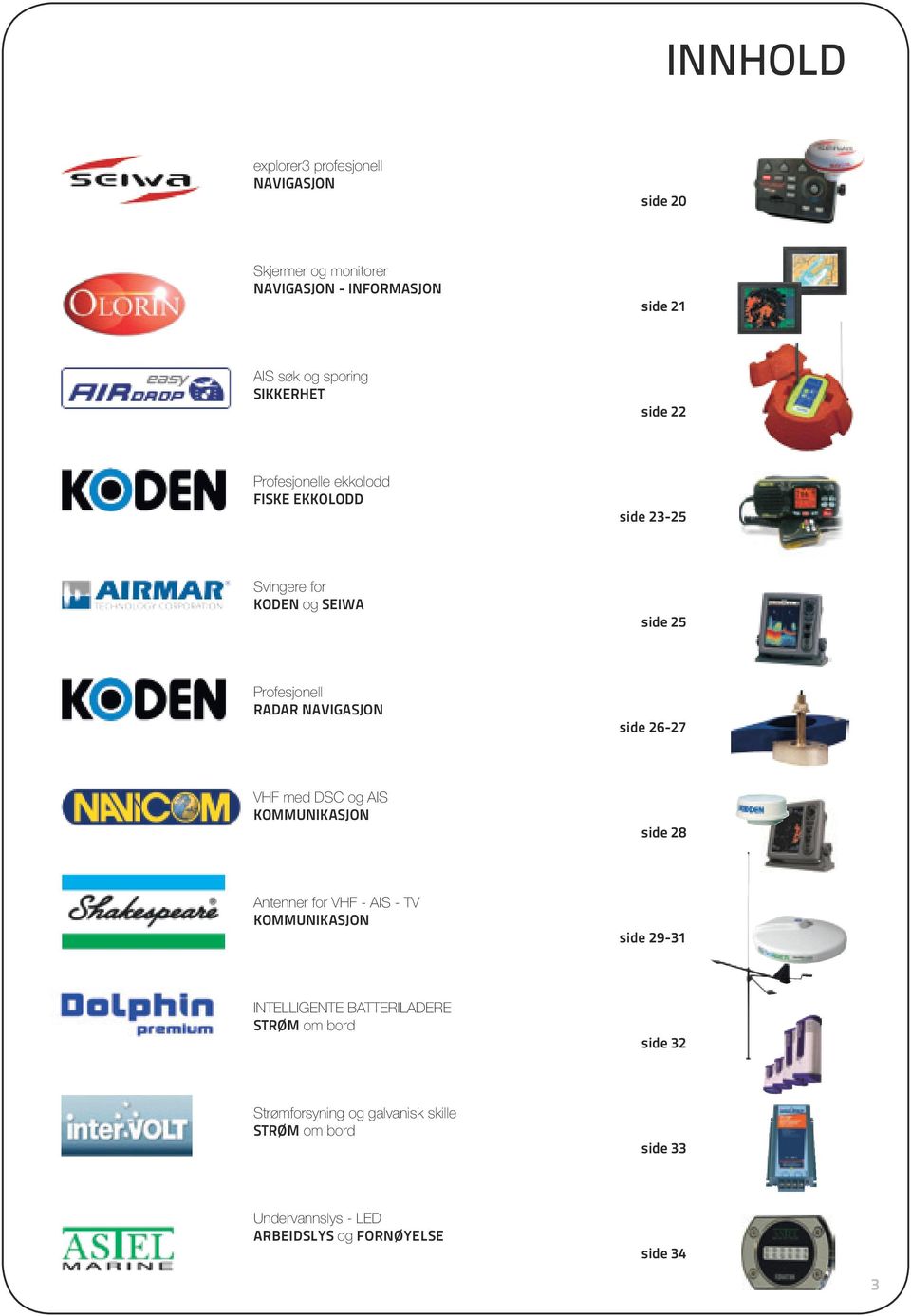 NAVIGASJON side 26-27 VHF med DSC og AIS KOMMUNIKASJON side 28 Antenner for VHF - AIS - TV KOMMUNIKASJON side 29-31 INTELLIGENTE