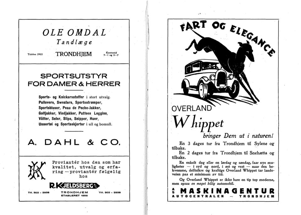 DAHL & CO. Tlf. 3O2-2938 Proviant er hos den som har kvalitet, utvalg og erfaring proviantér følgelig hos TRONDHJEM ETABLERET 1856 'Tlf.