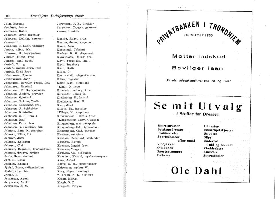 , bryggerieier Jenssen, Hilma, frue Jenssen, Olaf, agent Jentoft, Erling Jentoft, Ingrid Bryn, frue Jentoft, Kjell Bryn Johannesen, Bjarne Johannessen, John Johannsen, Dorothy Tooms, frue Johannsen,