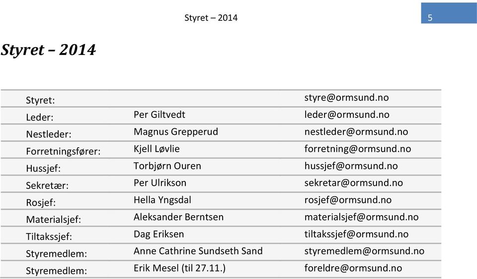 no Sekretær: Per Ulrikson sekretar@ormsund.no Rosjef: Hella Yngsdal rosjef@ormsund.