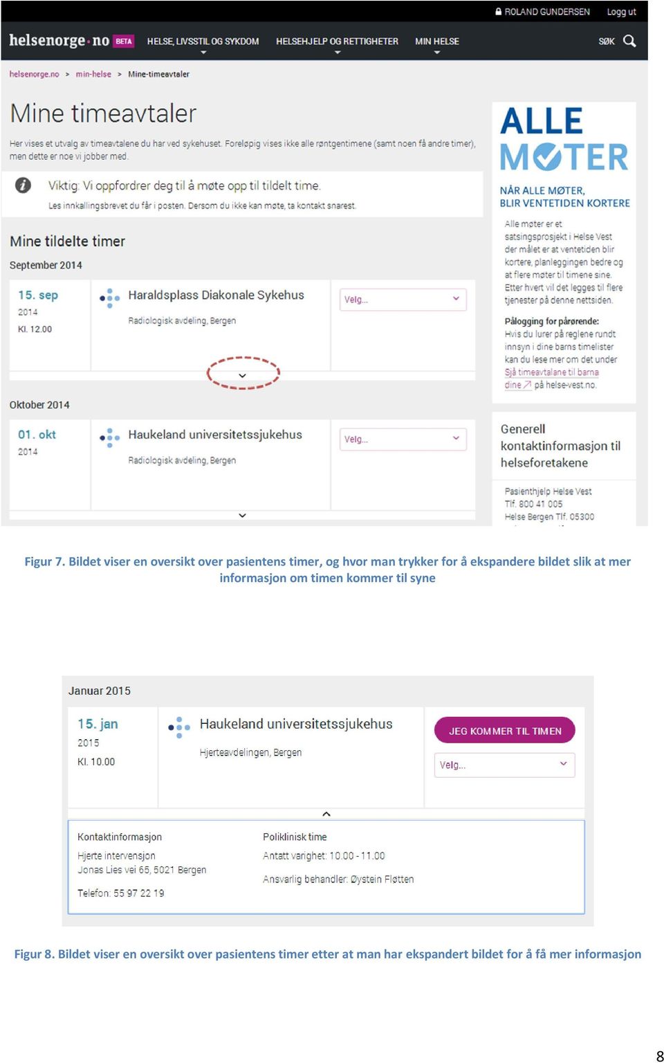 trykker for å ekspandere bildet slik at mer informasjon om timen