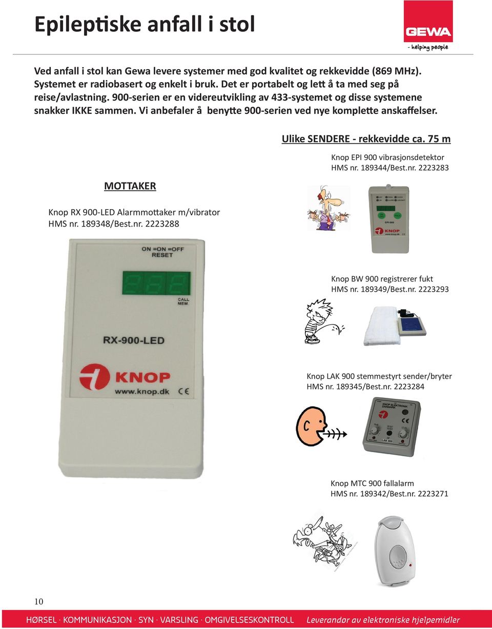 Vi anbefaler å benytte 900-serien ved nye komplette anskaffelser. Ulike SENDERE - rekkevidde ca. 75 m MOTTAKER Knop EPI 900 vibrasjonsdetektor HMS nr.
