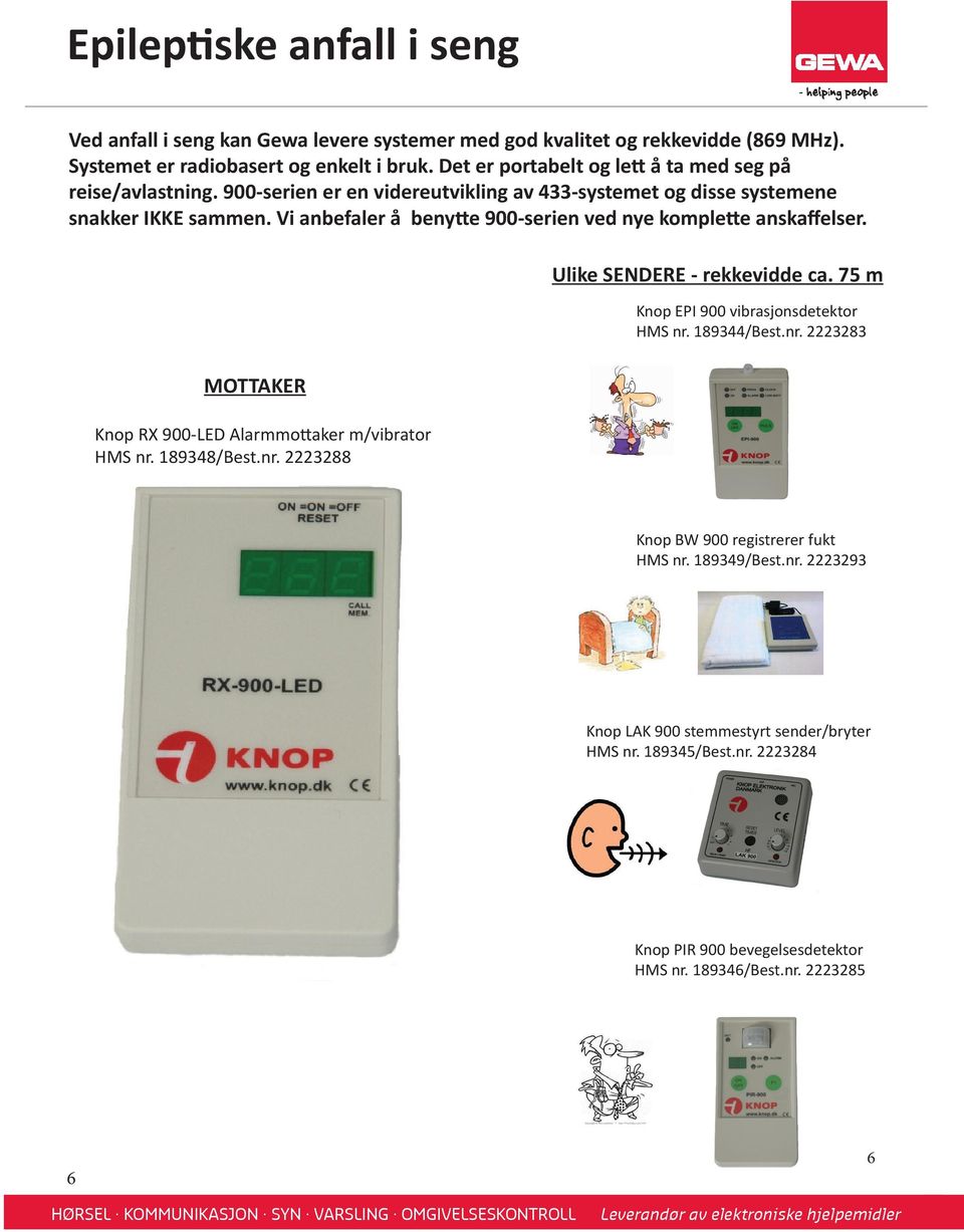 Vi anbefaler å benytte 900-serien ved nye komplette anskaffelser. Ulike SENDERE - rekkevidde ca. 75 m Knop EPI 900 vibrasjonsdetektor HMS nr.