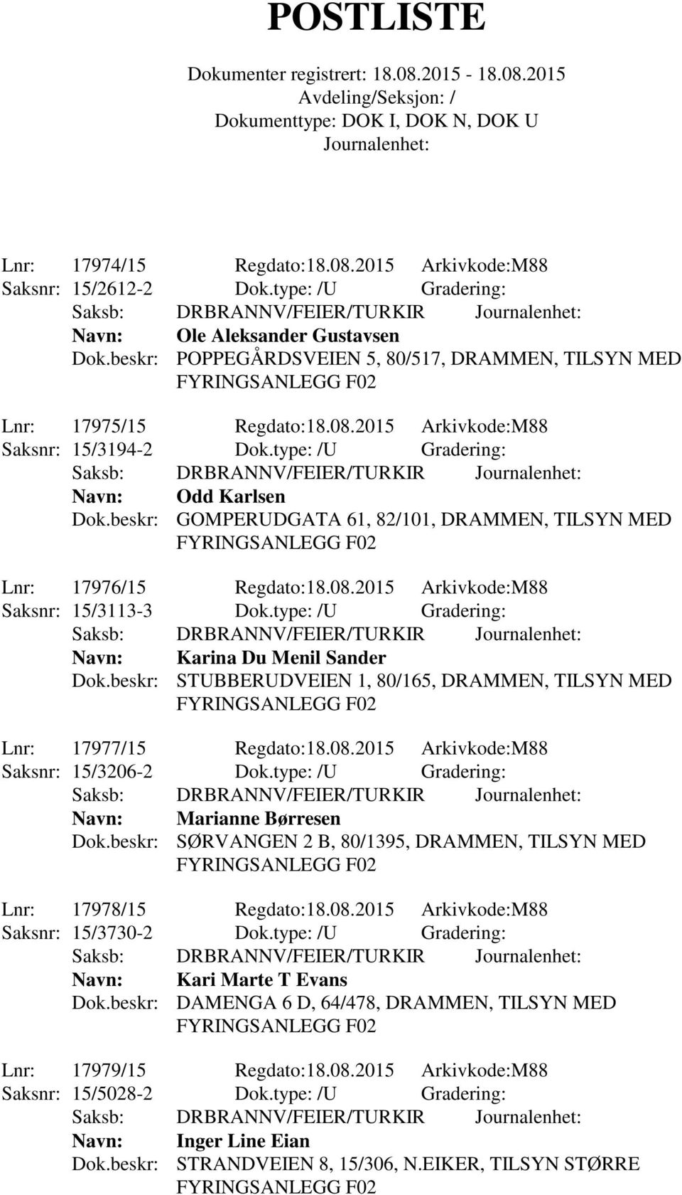 beskr: GOMPERUDGATA 61, 82/101, DRAMMEN, TILSYN MED Lnr: 17976/15 Regdato:18.08.2015 Arkivkode:M88 Saksnr: 15/3113-3 Dok.type: /U Gradering: Navn: Karina Du Menil Sander Dok.