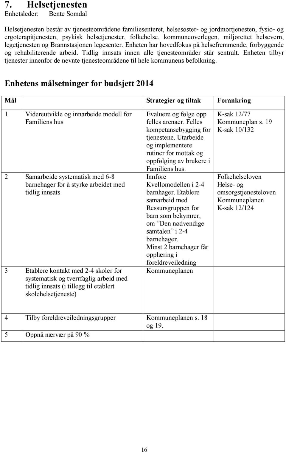 Tidlig innsats innen alle tjenesteområder står sentralt. Enheten tilbyr tjenester innenfor de nevnte tjenesteområdene til hele kommunens befolkning.