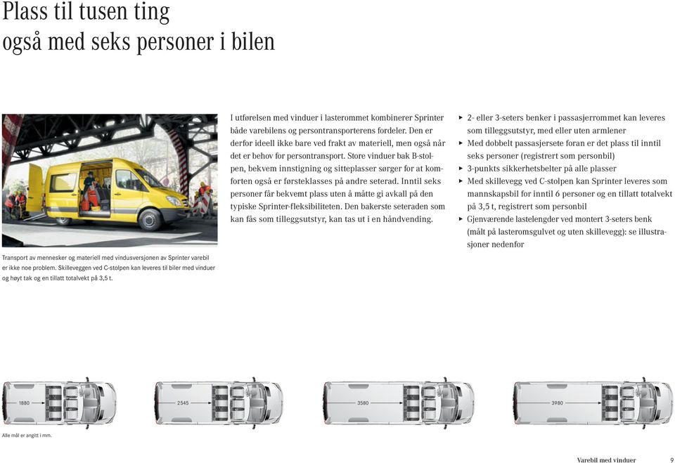 I utførelsen med vinduer i lasterommet kombinerer Sprinter både varebilens og persontransporterens fordeler.