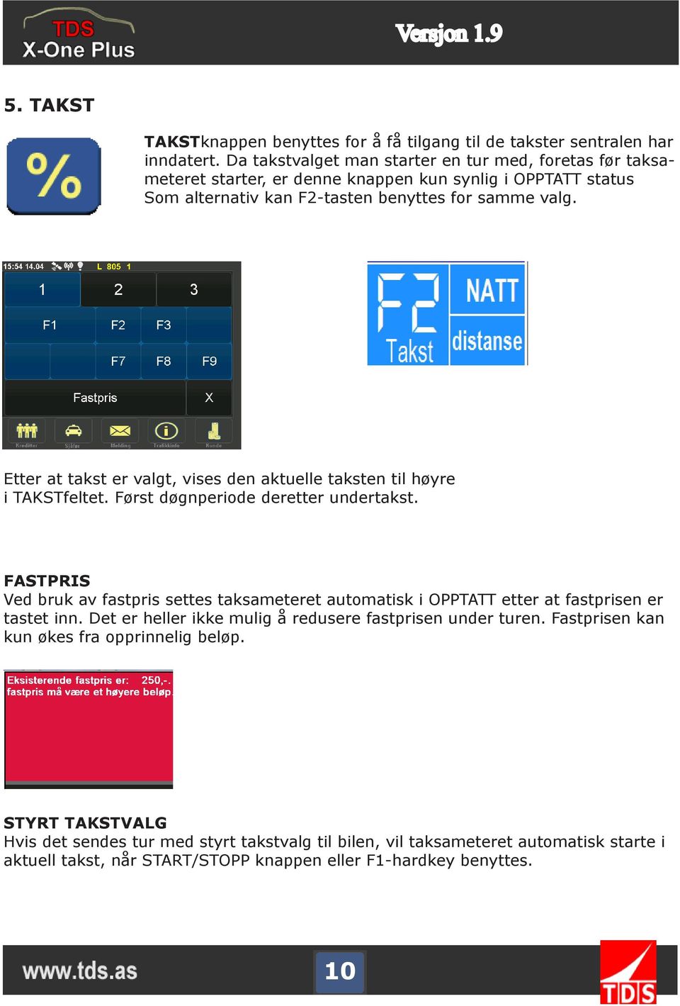 Etter at takst er valgt, vises den aktuelle taksten til høyre i TAKSTfeltet. Først døgnperiode deretter undertakst.