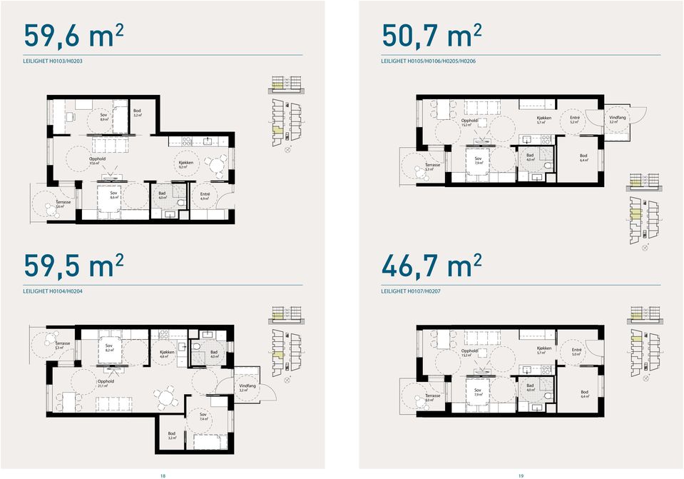 15,2 m² 5,7 m² 5,2 m² 59,5 m 2 LEILIGHET H0107/H0207 LEILIGHET H0104/H0204 7,9 m² 6,4 m² 4,8 m² 15,2 m² 5,7 m²