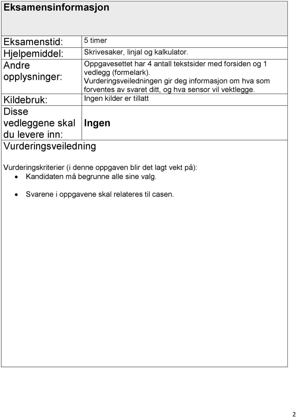 Vurngsvelenngen gr eg nforasjon o va so forventes av svaret tt, og va sensor vl vektlegge.