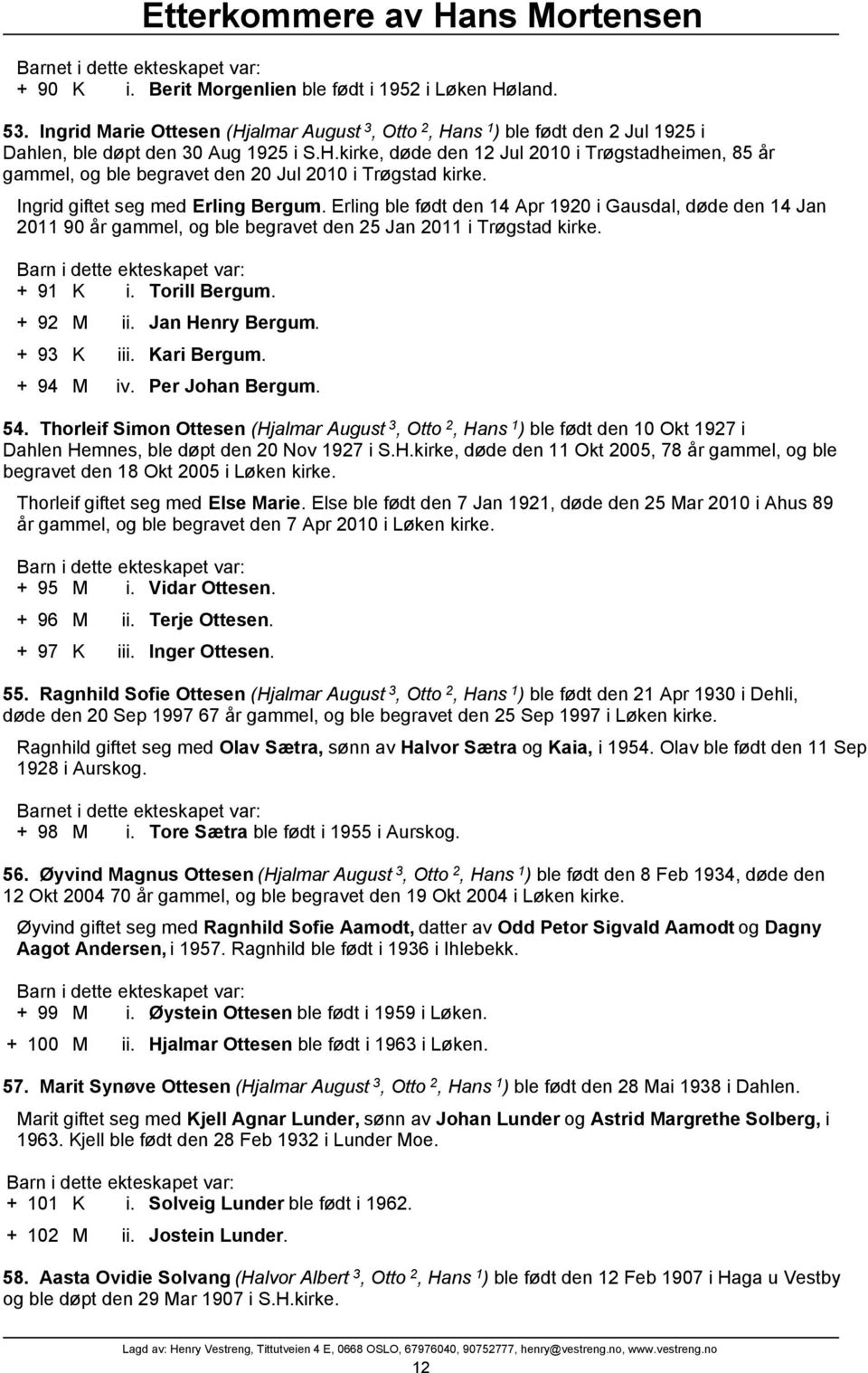 Jan Henry Bergum. + 93 K iii. Kari Bergum. + 94 M iv. Per Johan Bergum. 54.