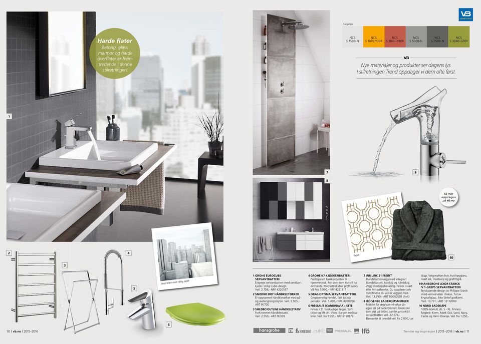 no 2 Tapet 0 3 5 Skap stilen med riktig tapet GROHE EUROCUBE SERVANTBATTERI Ettgreps servantbatteri med senkbart kjede i stilig Cube-design. Veil. 2.706,- NRF 220557 2 SMEDBO DRY HÅNDKLETØRKER El-oppvarmet håndkletørker med påog avstengningsbryter.