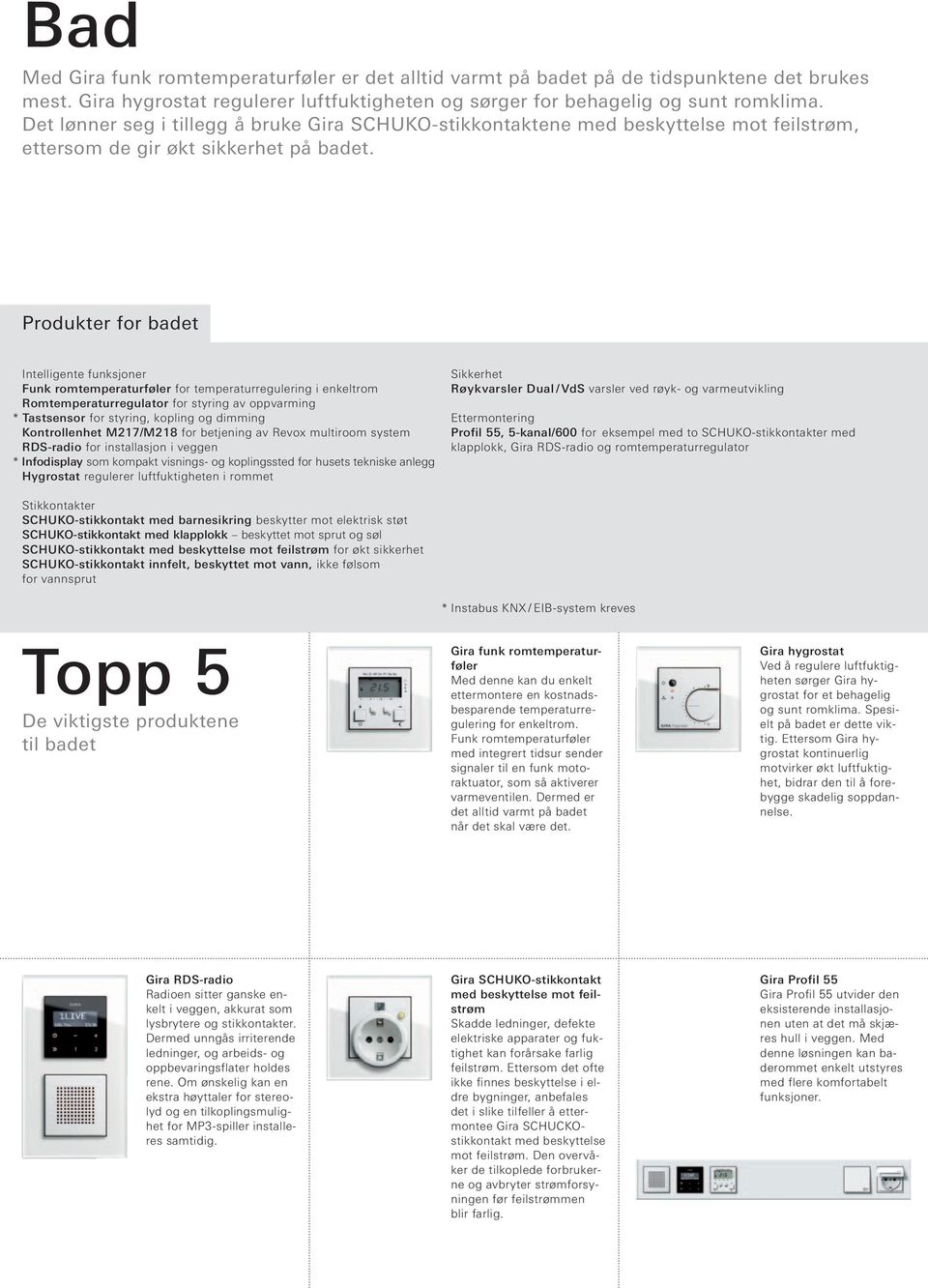 Produkter for badet Intelligente funksjoner Funk romtemperaturføler for temperaturregulering i enkeltrom Romtemperaturregulator for styring av oppvarming * Tastsensor for styring, kopling og dimming