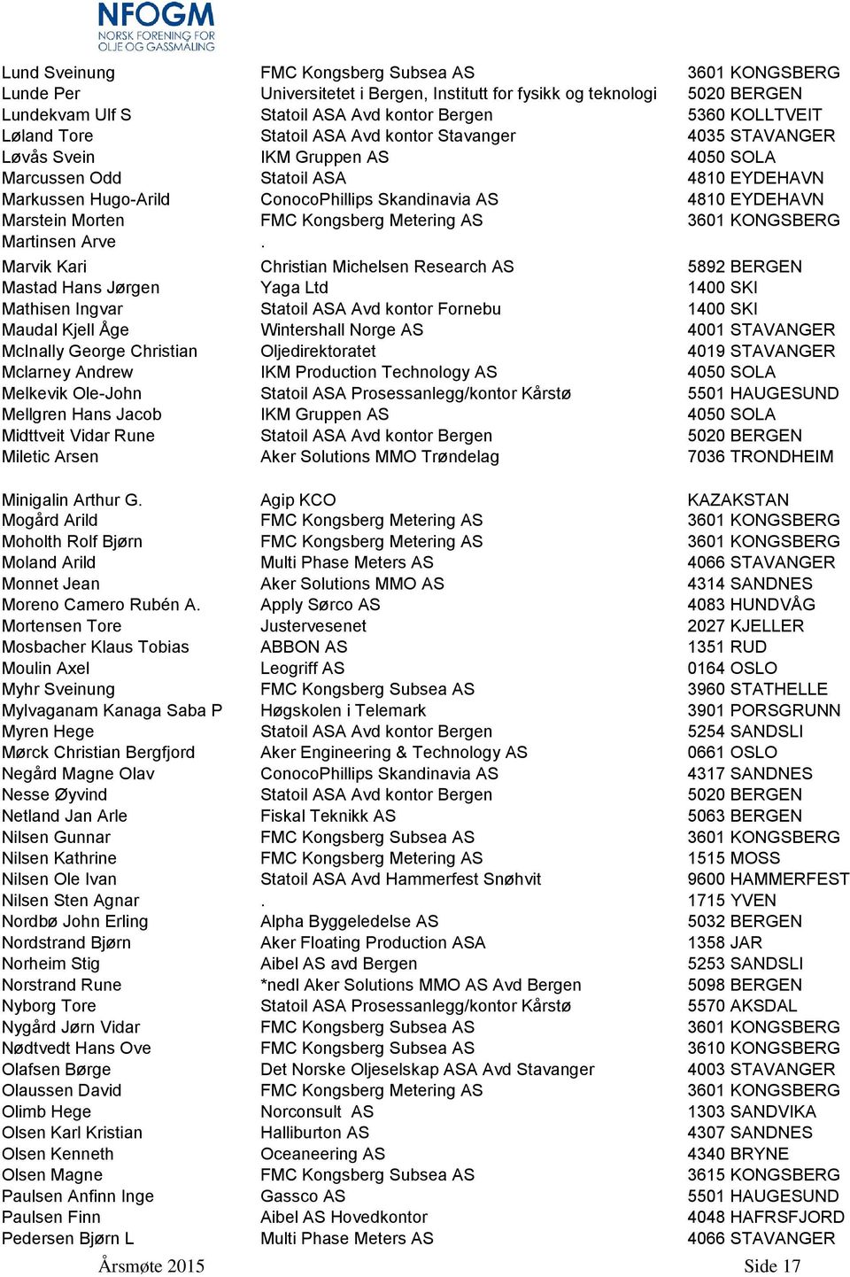 EYDEHAVN Marstein Morten FMC Kongsberg Metering AS 3601 KONGSBERG Martinsen Arve.