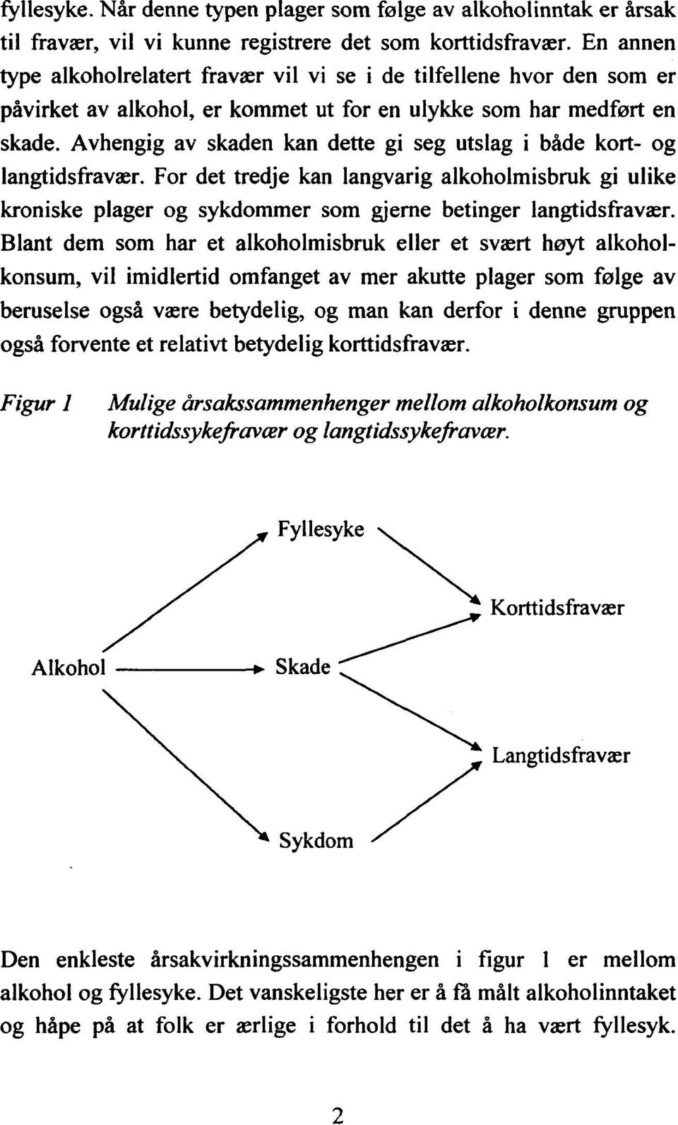 Avhengig av skaden kan dette gi seg utslag i både kort- og langtidsfravær. For det tredje kan langvarig alkoholmisbruk gi ulike kroniske plager og sykdommer som gjerne betinger langtidsfravær.