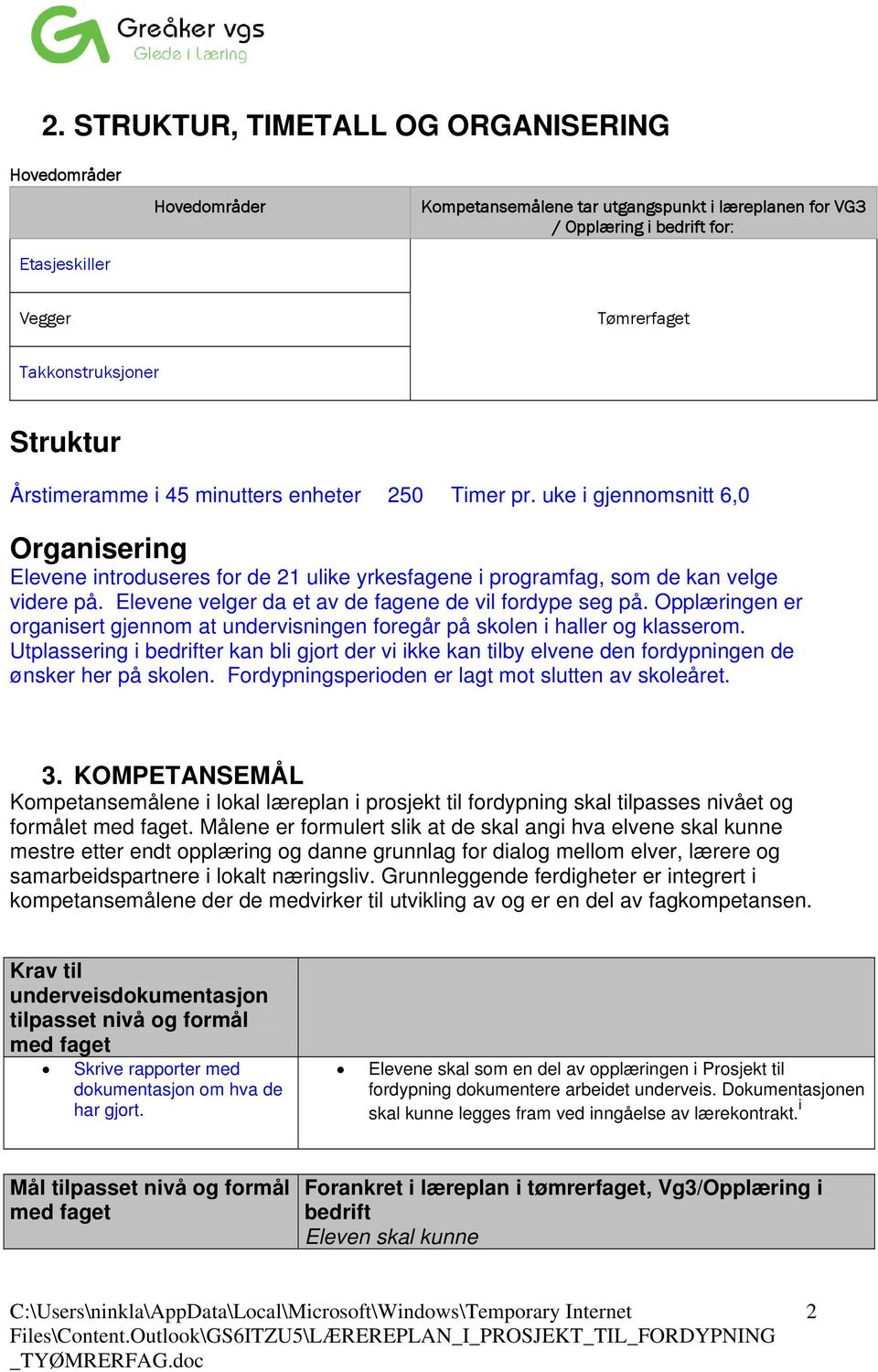 Elevene velger da et av de fagene de vil fordype seg på. Opplæringen er organisert gjennom at undervisningen foregår på skolen i haller og klasserom.