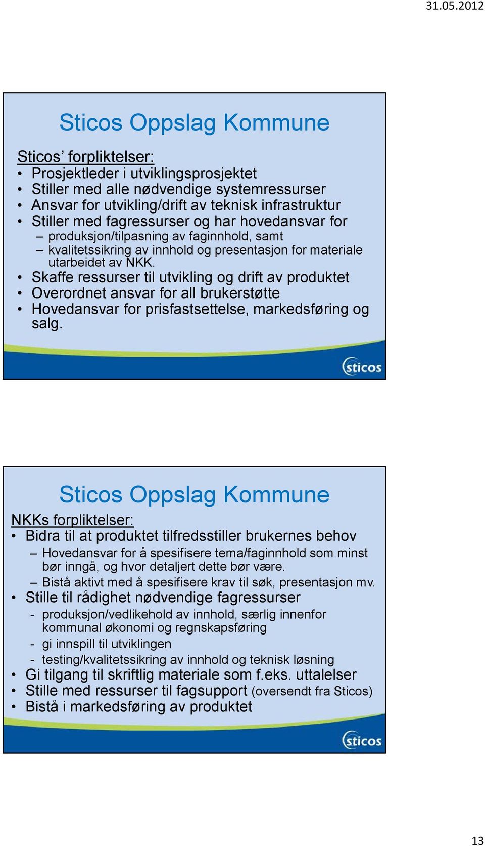 Skaffe ressurser til utvikling og drift av produktet Overordnet ansvar for all brukerstøtte Hovedansvar for prisfastsettelse, markedsføring og salg.