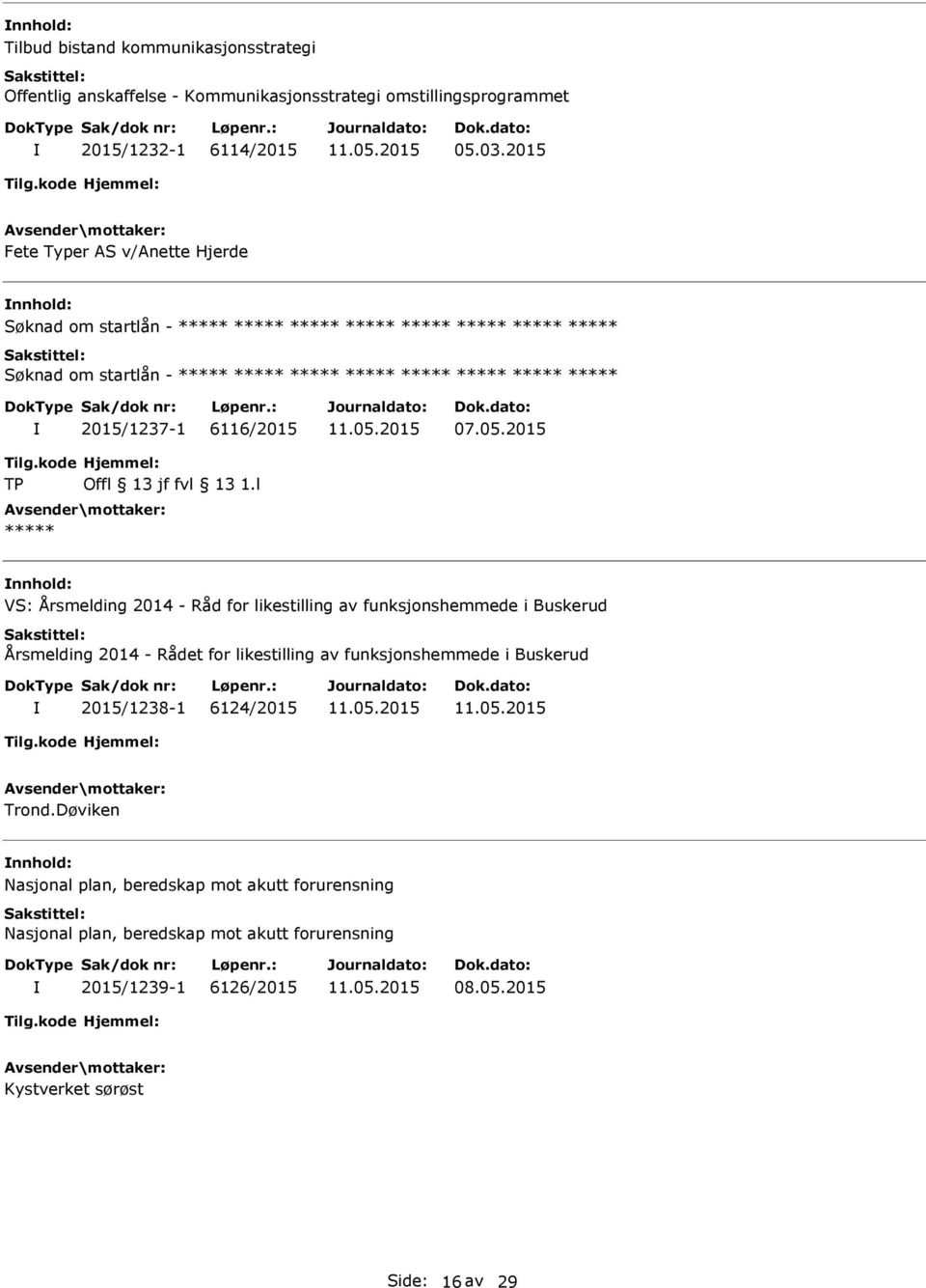 2015/1237-1 6116/2015 07.05.2015 Tilg.kode TP Hjemmel: Offl 13 jf fvl 13 1.