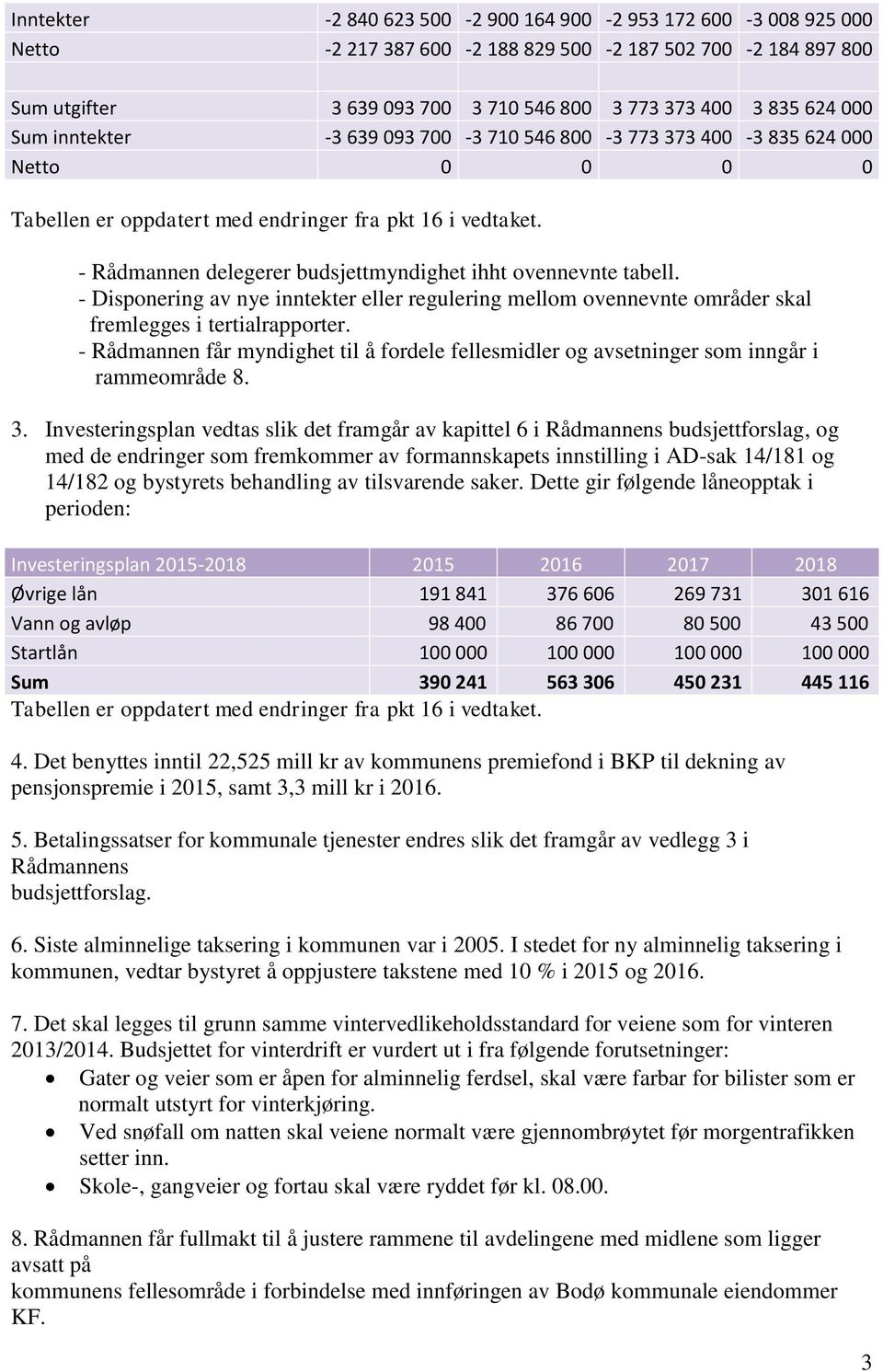 - Rådmannen delegerer budsjettmyndighet ihht ovennevnte tabell. - Disponering av nye inntekter eller regulering mellom ovennevnte områder skal fremlegges i tertialrapporter.