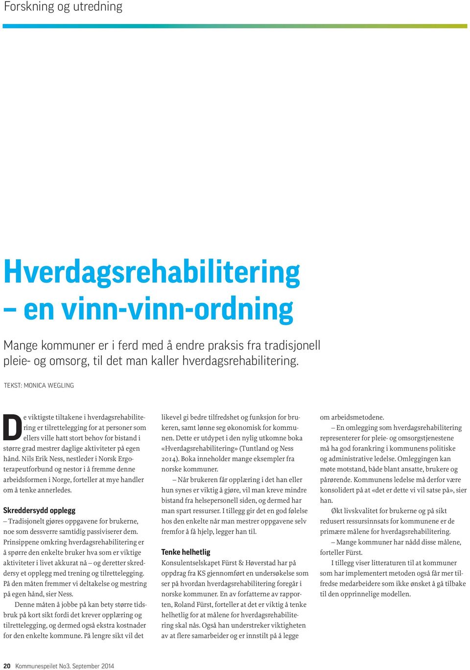 egen hånd. Nils Erik Ness, nestleder i Norsk Ergoterapeutforbund og nestor i å fremme denne arbeidsformen i Norge, forteller at mye handler om å tenke annerledes.